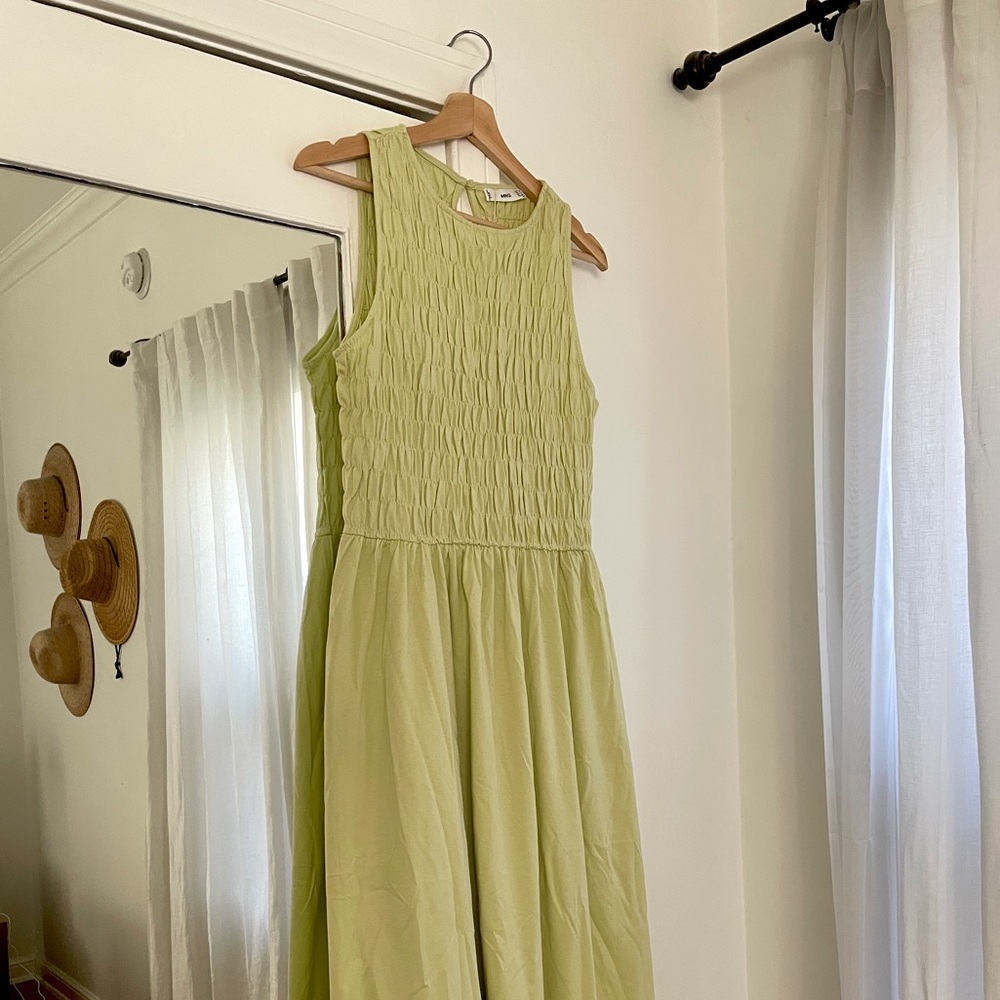 MANGO green cotton midi dress